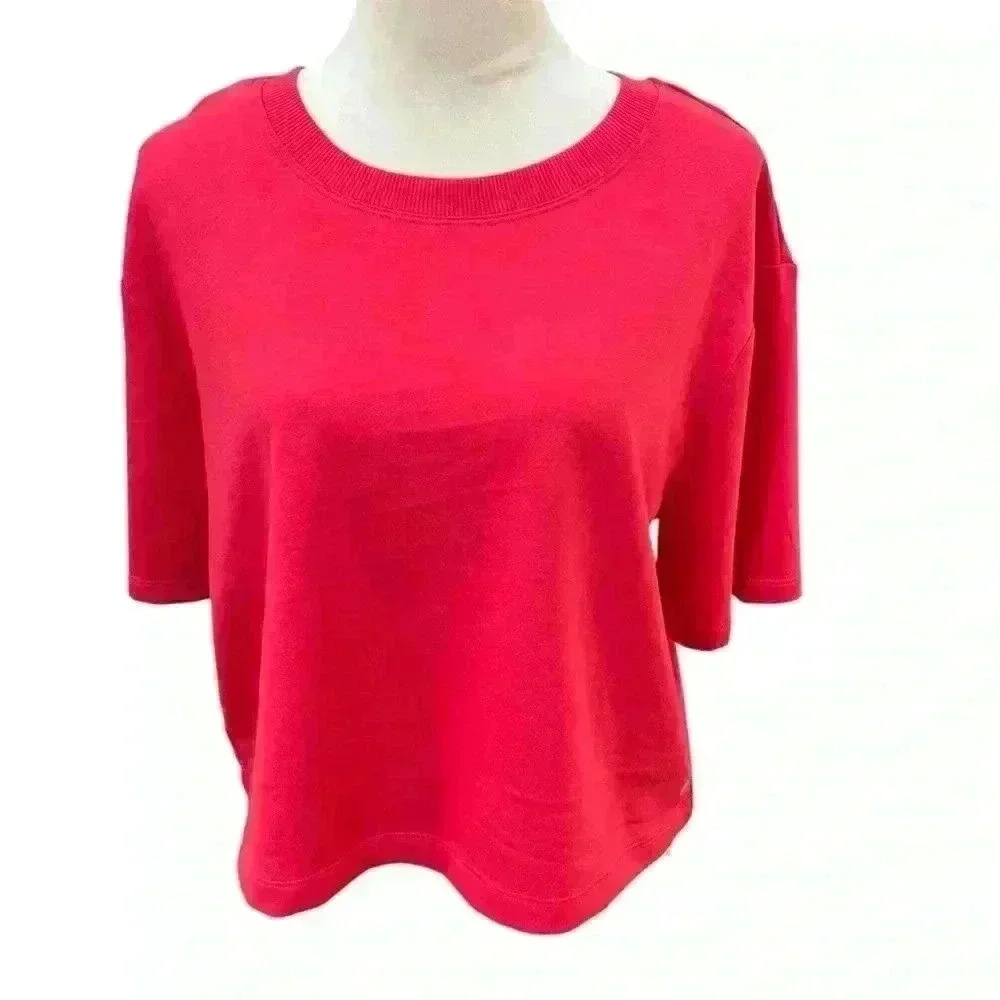 Apana Red Coral Women’s Short Sleeve Shirt Small Boxy Yoga Gym